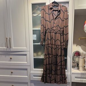 Tahari Black and Brown Long Sleeve Dress